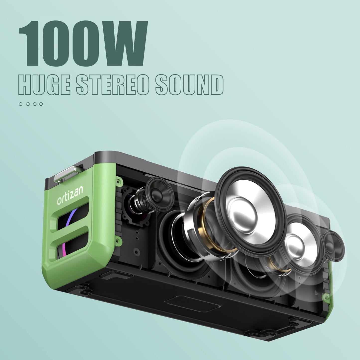 Ortizan Altavoz Bluetooth con Subwoofer, 100W Altavoz Inalámbrico Bluetooth Portátil, IPX7 Impermeable/Luces LED/Pro EQ/DSP/TF/AUX, 24H de Tiempo de Reproducción para el Hogar, Exteriores,Fiestas