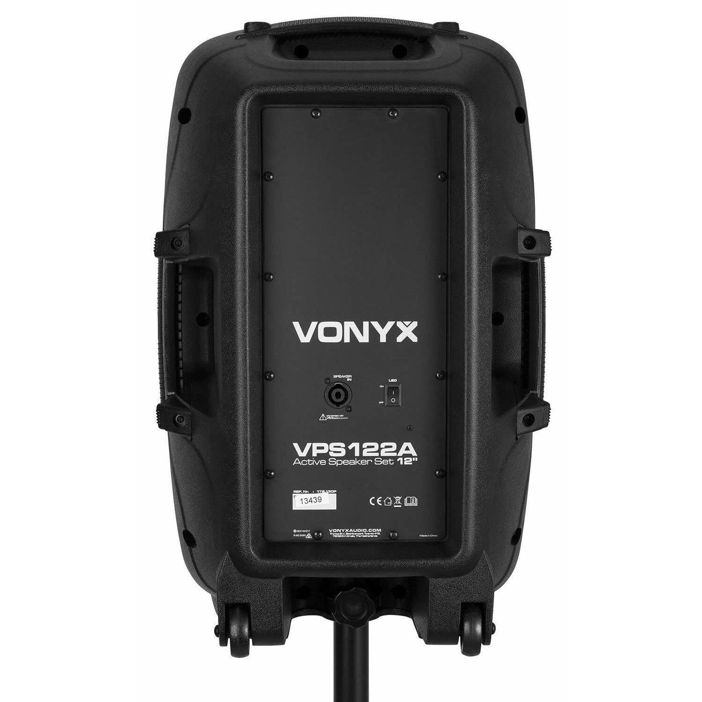 Vonyx VPS122A Altavoces autoamplificados Pack de 2 Altavoces Activo/Pasivo Bluetooth portátiles de 800W, 12 Pulgadas, micrófono con Cable, Control Remoto, Trípodes, Reproductor MP3 con USB y SD, Leds