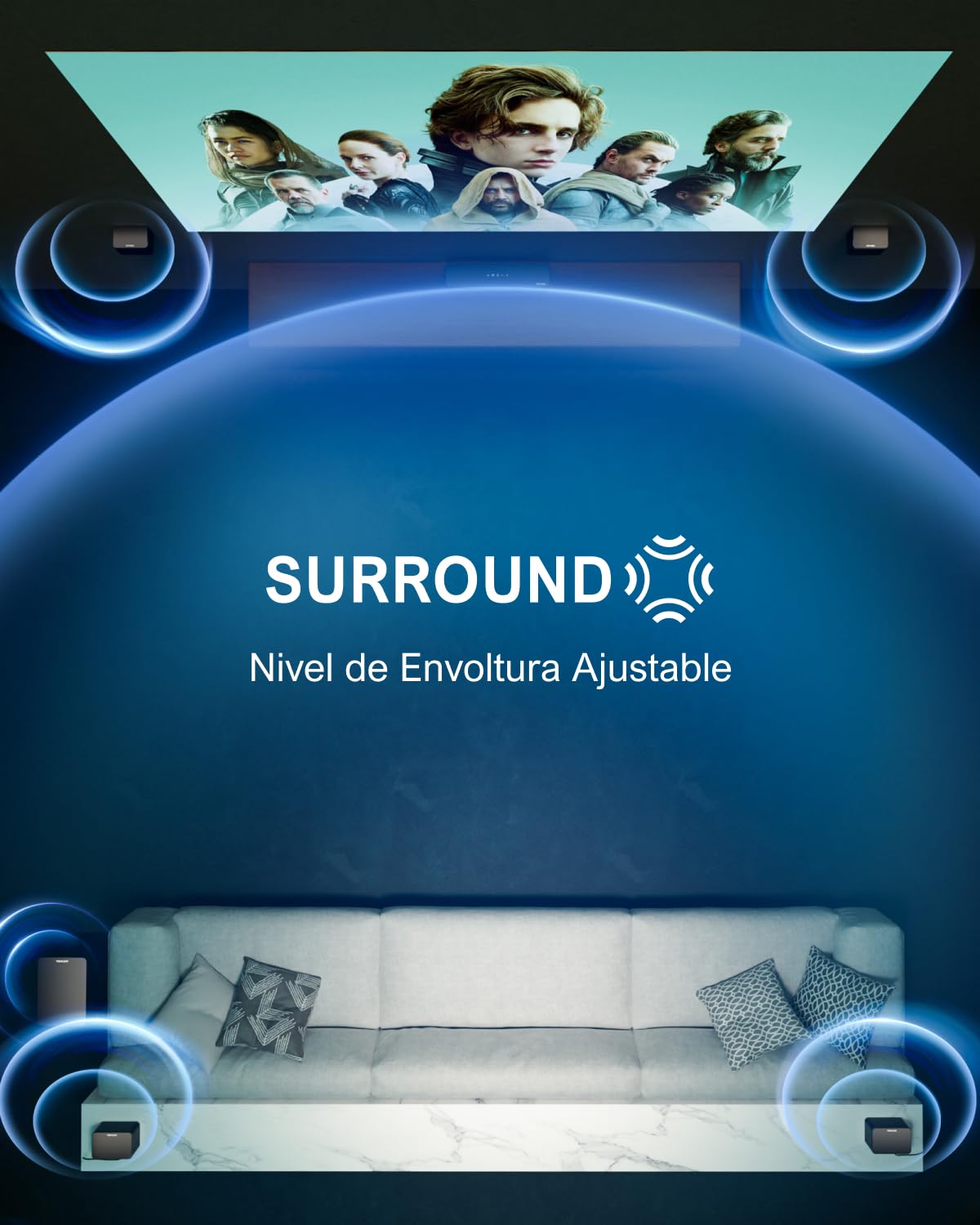 ULTIMEA 7.1 Barra de Sonido TV, Sistema de Sonido Envolvente Virtual, Control por App, 410W, Barra Sonido con Subwoofer y 4 Altavoces Envolventes, Bluetooth 5.3, Poseidon D70