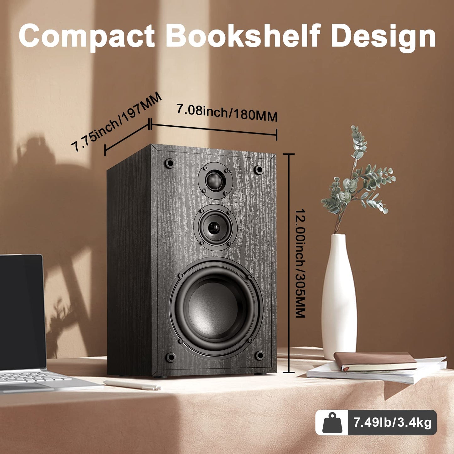Altavoces HiFi de Estantería Pasivos 3 Vías – Par Estéreo 240W, Woofer 5,25", Caja de Madera, Bajos 48Hz, para Amplificador, Sonido Profesional para Música y Estudio – Modelo G521
