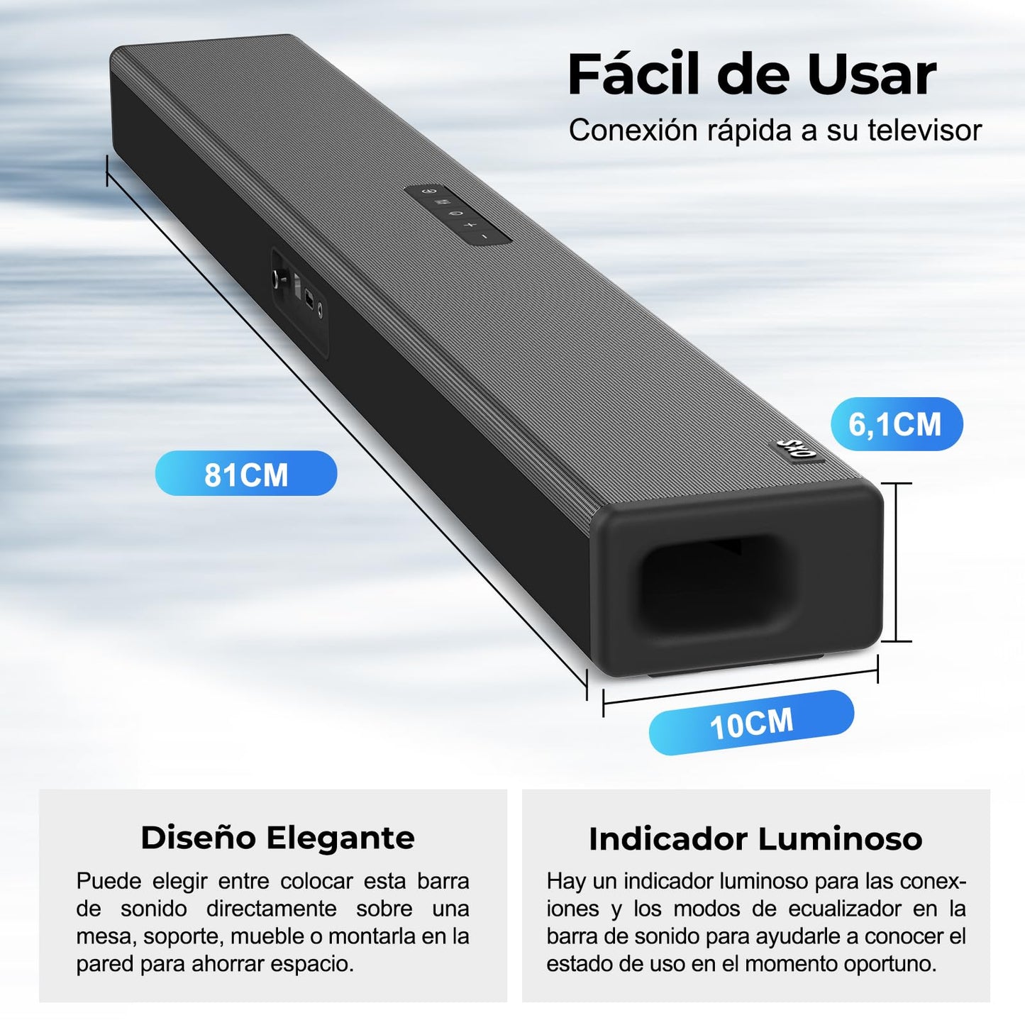 OXS S3 Barra de Sonido para TV, Audio de Cine en Casa con Bluetooth 5.0, Graves Dinámicos, Sonido Envolvente 3D, Mejora del Diálogo, Compatible con AUX/Óptico/Coaxial, Múltiples Modos de Sonido