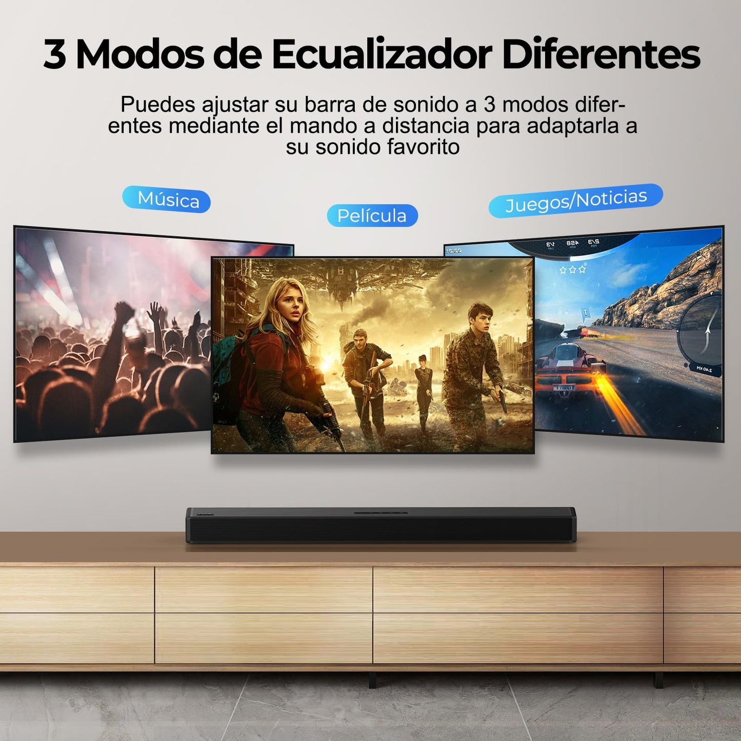 OXS S3 Barra de Sonido para TV, Audio de Cine en Casa con Bluetooth 5.0, Graves Dinámicos, Sonido Envolvente 3D, Mejora del Diálogo, Compatible con AUX/Óptico/Coaxial, Múltiples Modos de Sonido