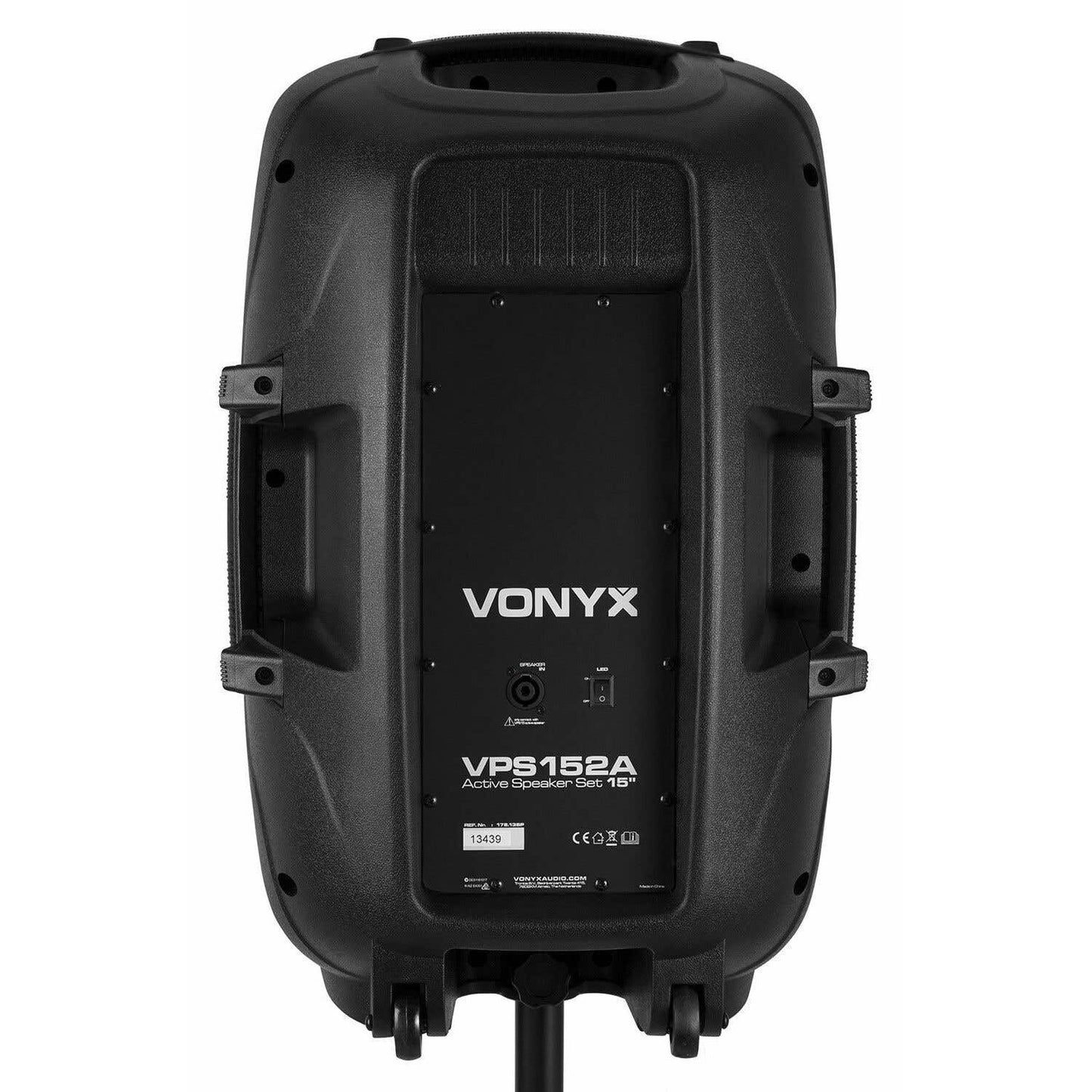 Vonyx VPS152A Altavoces autoamplificados Pack de 2 Altavoces Activo/Pasivo Bluetooth portátiles de 1000W, 15 Pulgadas, micrófono con Cable, Control Remoto, Trípodes, Reproductor MP3 con USB/SD, Leds