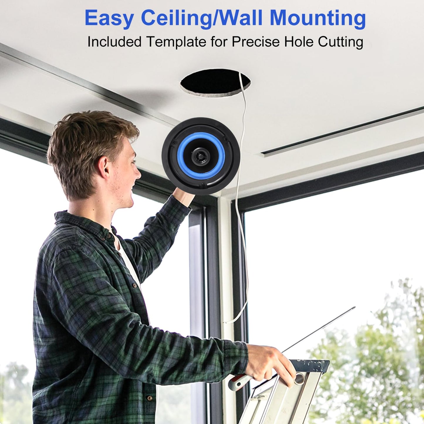 STUDIOFINIX Paquete de altavoces de techo Bluetooth de 2 vías de 4 pulgadas y 320 vatios para sistema de cine en casa, sala de estar, oficina, montaje empotrado (4 altavoces)