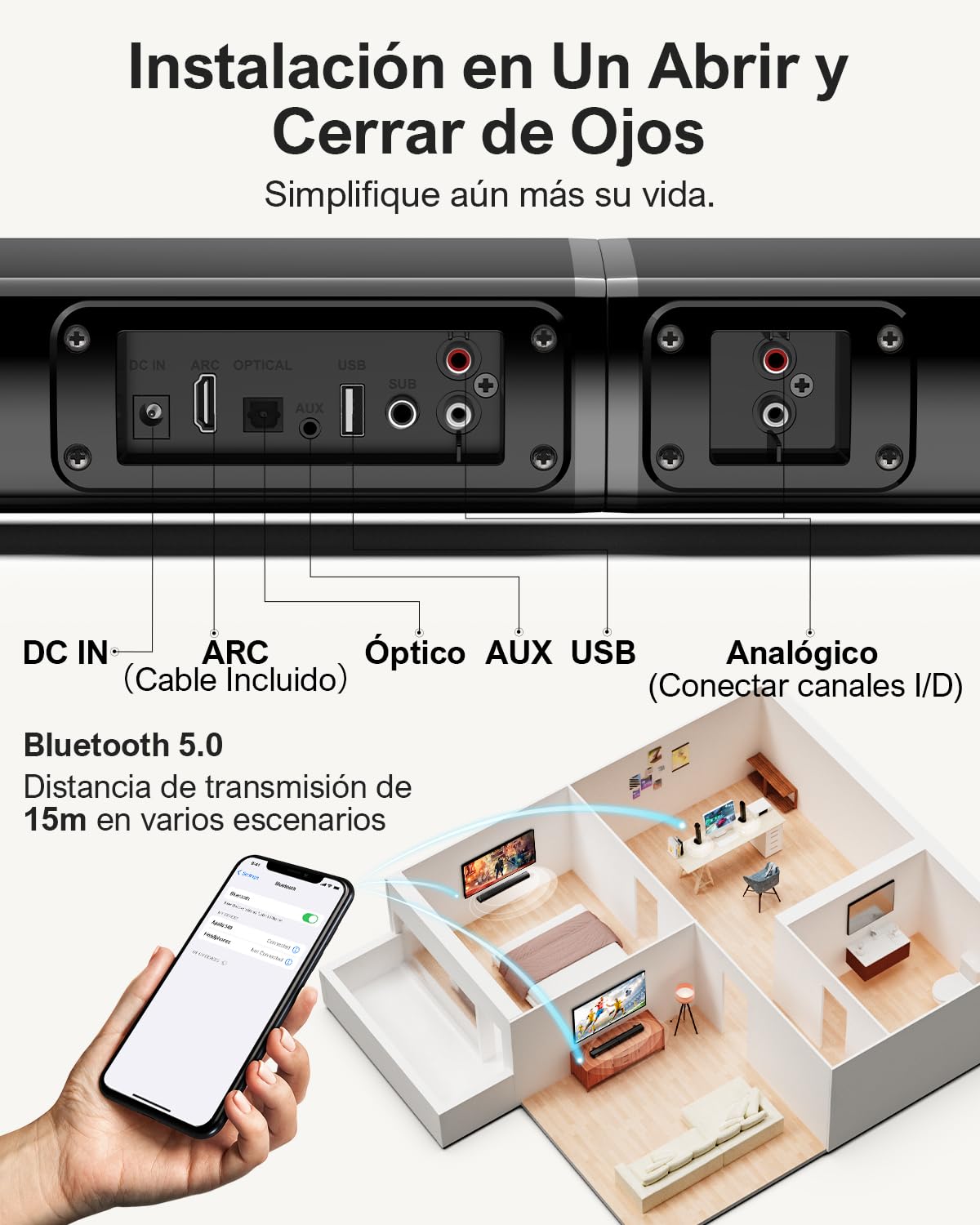 ULTIMEA 2.2ch Barras de Sonido para TV, 2 en 1 Barra de Sonido Desmontable para TV, Bluetooth 5.3 Soundbar, 3 Modos de Ecualización y Graves Ajustables Altavoces de TV, ARC/óptico/Aux, Apollo S40 Pro