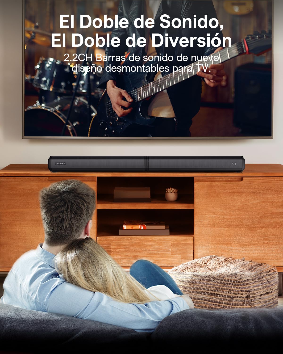 ULTIMEA 2.2ch Barras de Sonido para TV, 2 en 1 Barra de Sonido Desmontable para TV, Bluetooth 5.3 Soundbar, 3 Modos de Ecualización y Graves Ajustables Altavoces de TV, ARC/óptico/Aux, Apollo S40 Pro