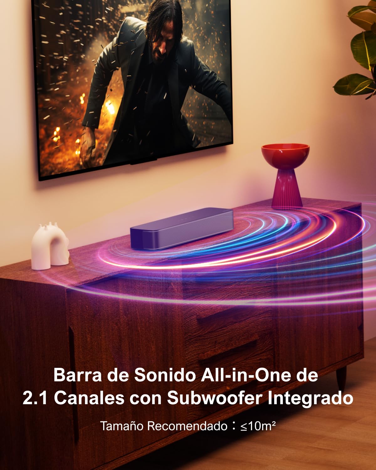 ULTIMEA Barra de Sonido TV de 2.1 Canales, Subwoofer Incorporado, Control de App, Barra de Sonido PC Todo en Uno, Barra Sonido TV Bluetooth 5.3, Opt/AUX//Montaje en Pared, Solo B30