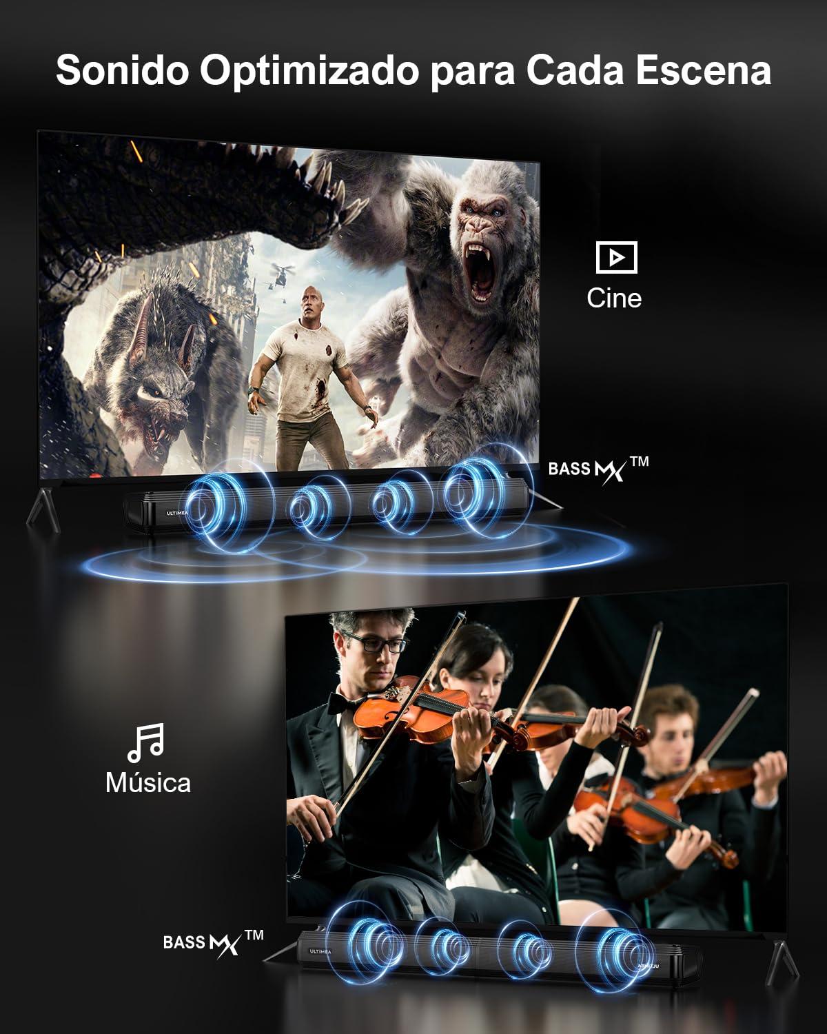 ULTIMEA 2.2ch Barras de Sonido para TV, 2 en 1 Barra de Sonido Desmontable para TV, Bluetooth 5.3 Soundbar, 3 Modos de Ecualización y Graves Ajustables Altavoces de TV, ARC/óptico/Aux, Apollo S40 Pro
