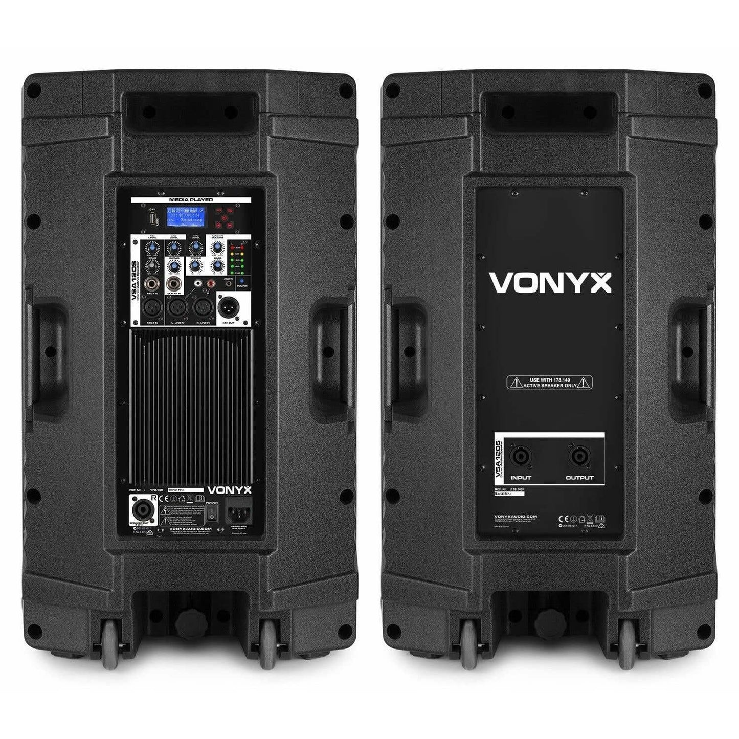 Vonyx VSA120S Juego de Altavoces Activos estéreo de 800 W con Bluetooth, Reproductor de MP3 y Control Remoto - ¡Adecuado para DJ's, músicos, Cantantes y discursos!