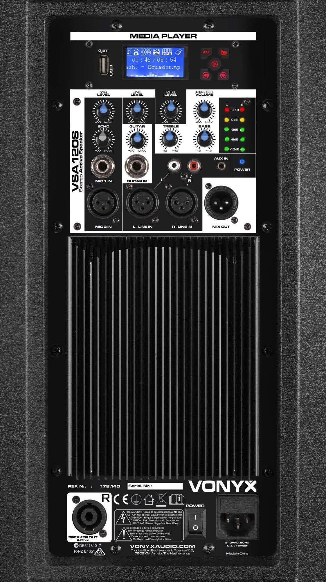 Vonyx VSA120S Juego de Altavoces Activos estéreo de 800 W con Bluetooth, Reproductor de MP3 y Control Remoto - ¡Adecuado para DJ's, músicos, Cantantes y discursos!