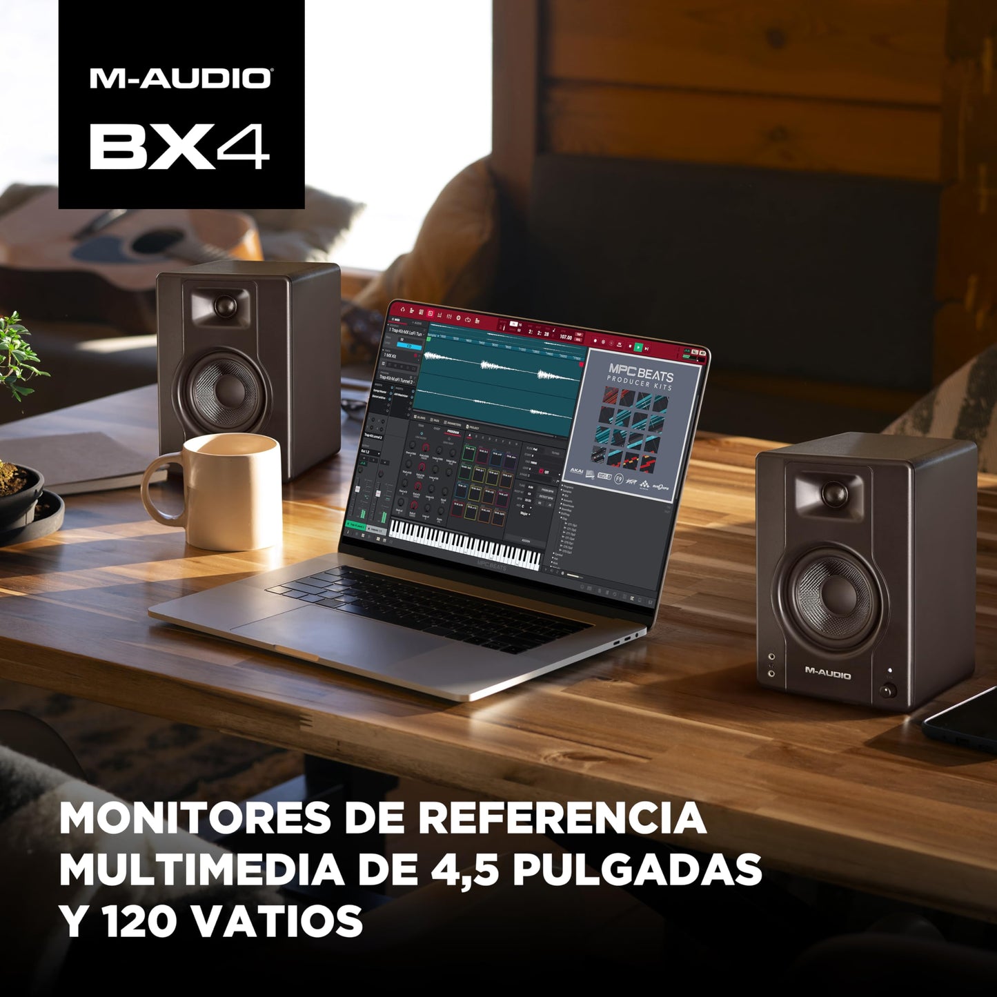 Monitores de Estudio M-AUDIO BX4 Par 4.5" 120W – Altavoces Autoamplificados para PC, Juegos y Producción Musical