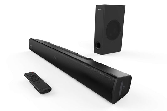 Creative Stage V2 Barra de Sonido 2.1, 80 W, con subwoofer con Clear Dialog y Surround de Sound Blaster para TV y monitores, Bluetooth 5.0, TV ARC, Óptico y Audio USB - Negro