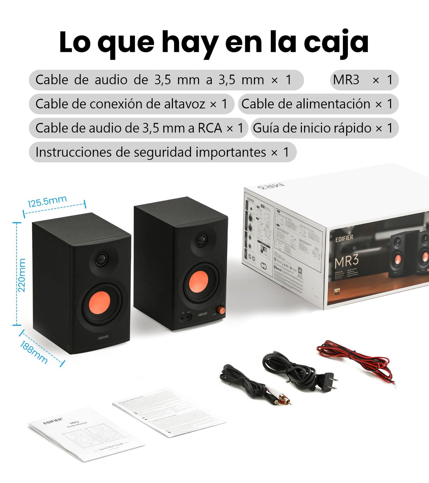 Edifier MR3 – Altavoces de Estantería Activos, Bluetooth 5.4, Hi-Res Audio 2.0, Entrada TRS/RCA/AUX, Negro