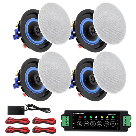 STUDIOFINIX Paquete de altavoces de techo Bluetooth de 2 vías de 4 pulgadas y 320 vatios para sistema de cine en casa, sala de estar, oficina, montaje empotrado (4 altavoces)