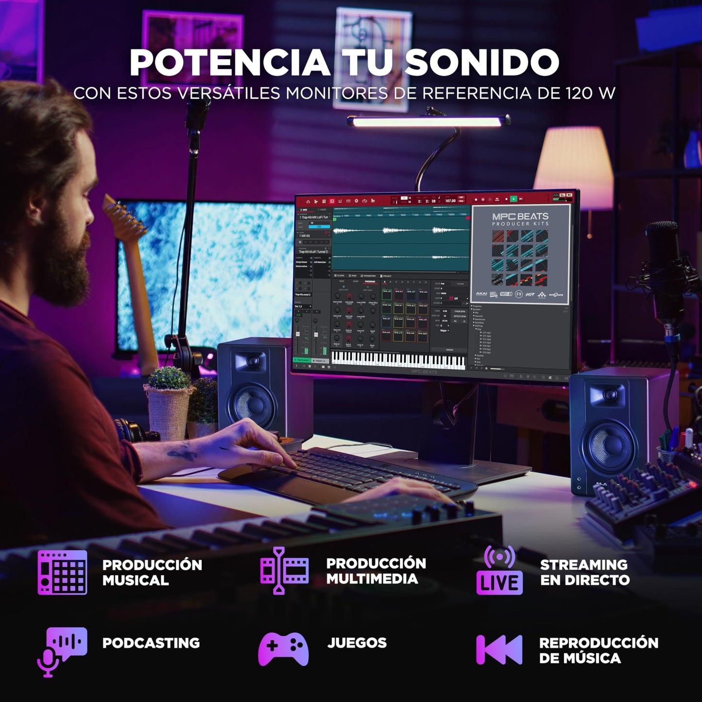 Monitores de Estudio M-AUDIO BX4 Par 4.5" 120W – Altavoces Autoamplificados para PC, Juegos y Producción Musical