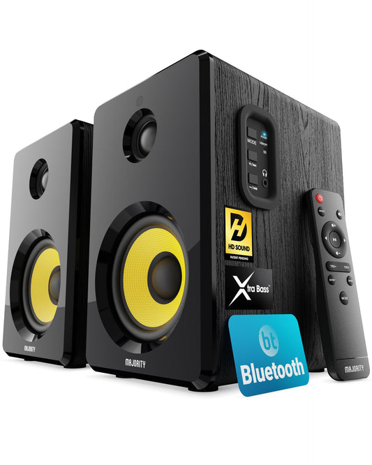 MAJORITY D40X Altavoces Autoamplificados – 70W, Cono Kevlar, Bluetooth, HiFi, Entrada Óptica, RCA, USB y AUX, con Mando a Distancia