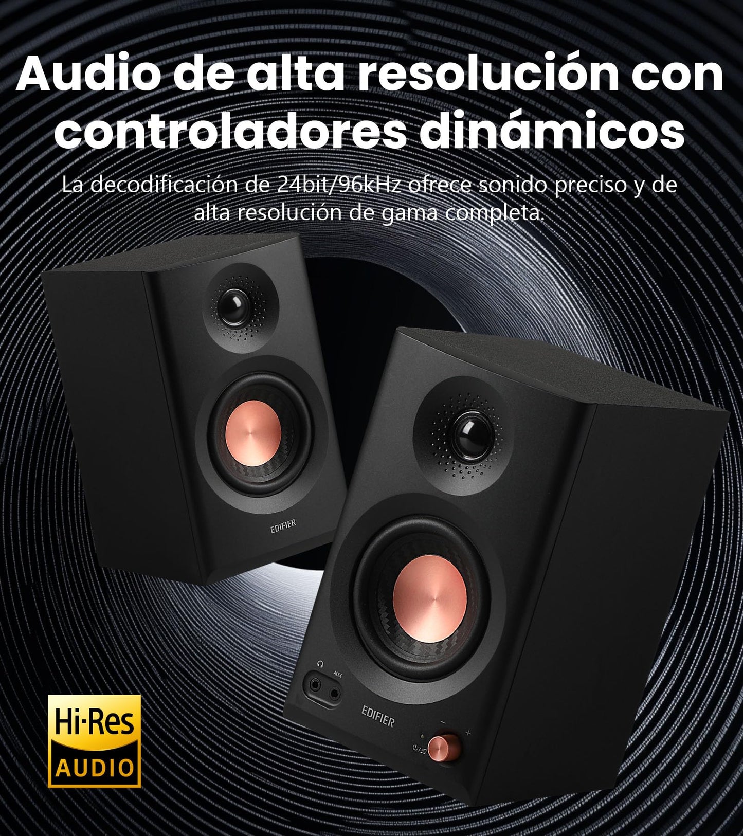 Edifier MR3 – Altavoces de Estantería Activos, Bluetooth 5.4, Hi-Res Audio 2.0, Entrada TRS/RCA/AUX, Negro